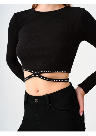 LOFT Crop Kadın Bluz U.kol Lf2037734 Q1.v1 Siyah