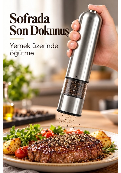 Şeffaf Hazneli Tuz Karabiber Öğütücü Pilli Taşınabilir Mutfak Aleti Diğer