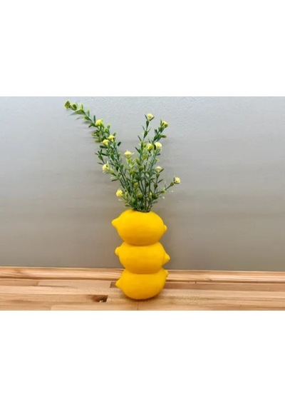 3d Baskı Limon Formlu Dekoratif Vazo Üst Üste Limon Tasarımlı Mutfak Çiçekliği Kuru Çiçek Vazosu Sarı Çok Renkli