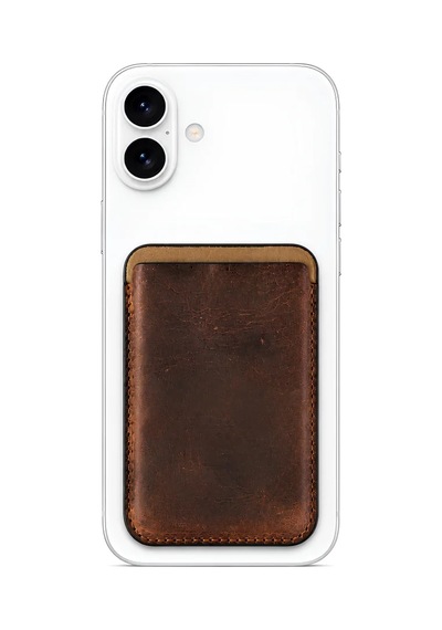 iPhone Uyumlu 16 Premium Hakiki Deri Cüzdan Magsafe Vintage Kahverengi