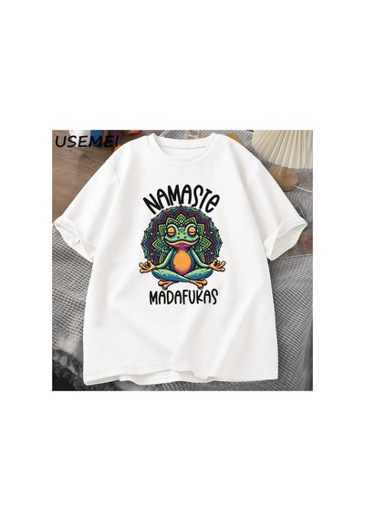 Tarzsokak Komik Yoga T Shirt Kurbağa Öz Bakım T-shirt Pamuk Kısa Kollu Pozitif Cottagecore Namaste Tee 2821 Beyaz