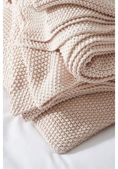 The White Company Lyra Throw, Yumuşak Pamuk Örgü Battaniye, 140 X 200 Cm Polyester Battaniye Bej Tek Ebat