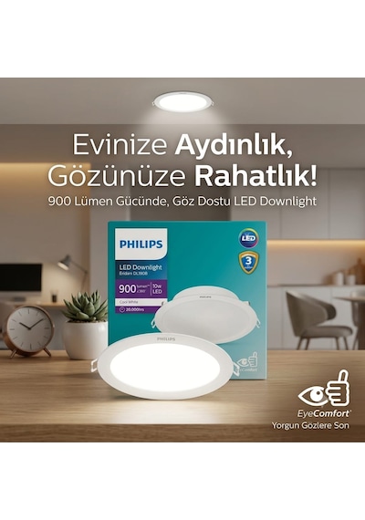Philips Eridani 10w Kesim Yeri 12.5mm Dış Çapı 140mm Eyes Comfort 4000k Gün Işığı