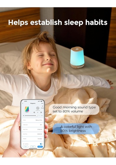 White Noise Makinesi, 34 Ses, 7 Renkli Gece Lambası, App Kontrollü Uyku Yardımı Krem