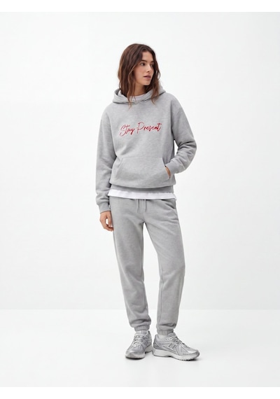 LTB Regular Fit Yazı Baskılı Cep Detaylı Gri Sweatshırt