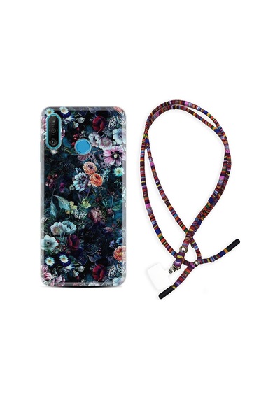 Huawei P30 Lite Kılıf Rasta Boyun Askılı Great Flowers 1304