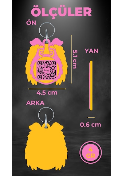 Petjoo 23.Lad Sarı-Pembe Qr'lı Köpek Künyesi