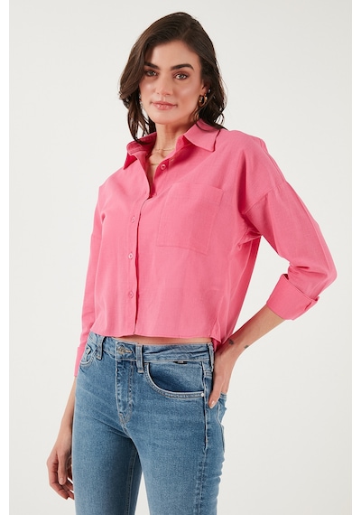 Lela Pamuk Ve Keten Karışımlı Regular Fit Önü Kısa Arkası Uzun Bayan Gömlek 6772867 Fuşya
