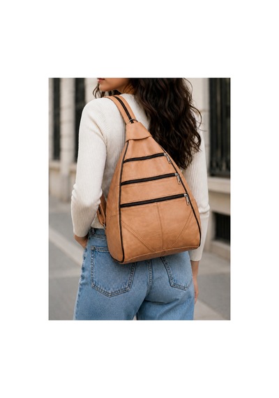 Levano Leather %100 Hakiki İtalyan Kuzu Derisi Kadın Sırt Çantası Kahverengi