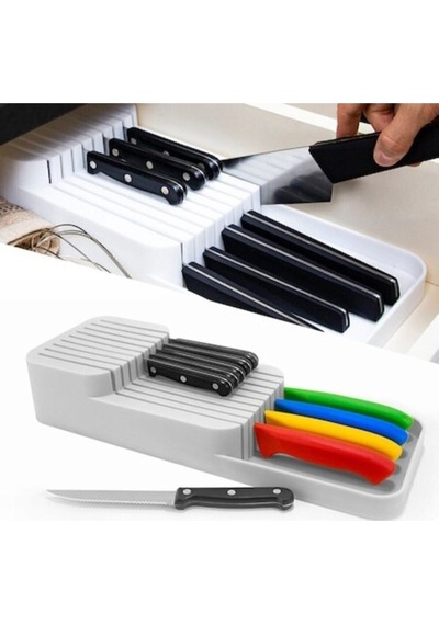 Pratik Bıçaklık 2 Sıra 14x39 Cm Bıçak Organizeri Beyaz Plastik Beyaz Tr Diğer