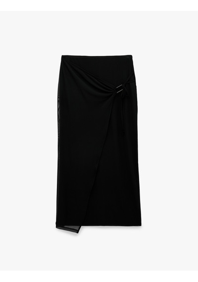 Koton Slim Fit Bağlamalı Toka Detaylı Tül Midi Etek Siyah 6sak10074uk