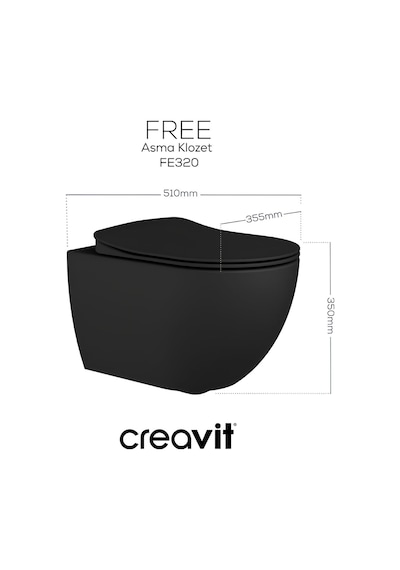 Creavit Free Kanallı Mat Antrasit Asma Klozet Fe320-00am00e, Creavit Duck Duroplast Yavaş Kapak Antrasit