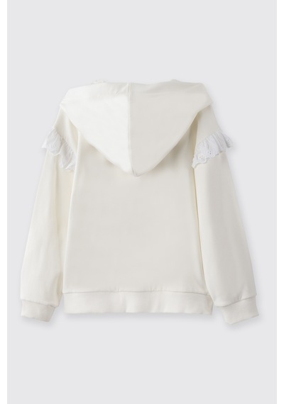 Panço Kız Çocuk Fermuarlı Ekru Sweatshirt Krem