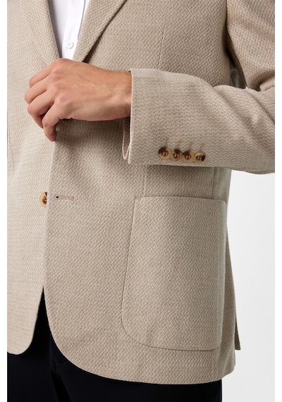 Süvari Bej Slim Fit Desenli Sivri Yaka 6 Drop Ceket