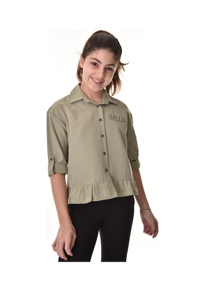 Kız Çocuk Bel Detaylı-taş Baskılı Crop Gömlek 6-15 Yaş 12254 Haki