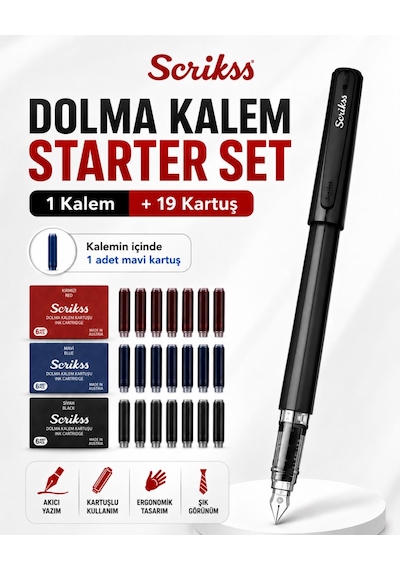 Scrikss Dolma Kalem Starter Set 1 Siyah Dolma Kalem + 19 Kartuş