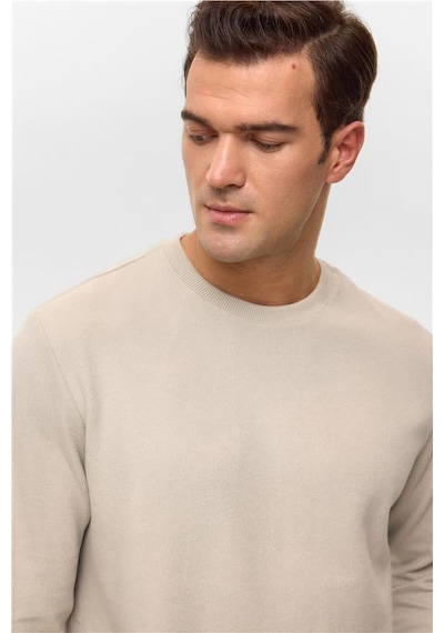 Süvari Ekru Regular Düz Bisiklet Yaka Sweatshirt Ekru