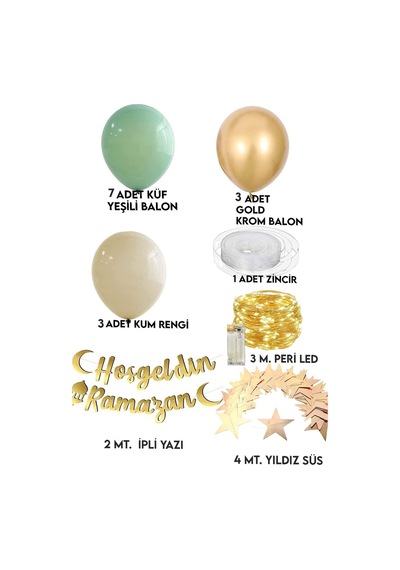 Hoşgeldin Ramazan 11 Ayın Sultanı Gold Yazılı Ledli Zincir Balon Seti