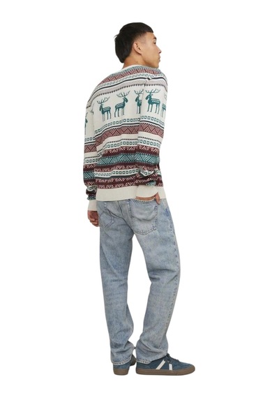 Jack & Jones Erkek Kazak 12248145 Jjxmas Snowball Knıt Bej