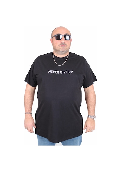 Moc Grande Mocgrande Erkek Büyük Beden Sıfır Yaka Tişört Never Give Up 25140 Sıyah Siyah