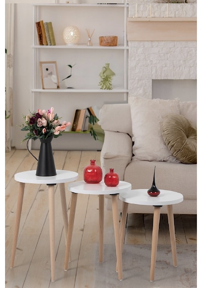 Zigon Sehpa / Üçlü Sehpa / Servis Sehpası /dekoratif Sehpa / Floara Ring Beyaz