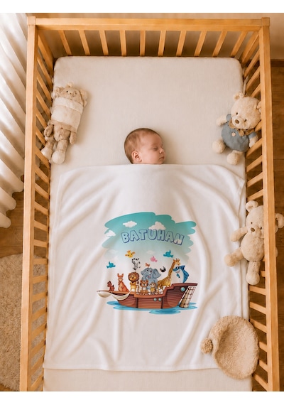 Pia Baby İsme Özel Erkek Bebek 4 Parça Tulum Seti %100 Pamuk Organik Baskılı Battaniyeli 2026bt0x Krem
