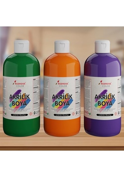 Yeşil, Mor, Turuncu Akrilik Boya 3'lü Set 3x500 Gr 0,15 L