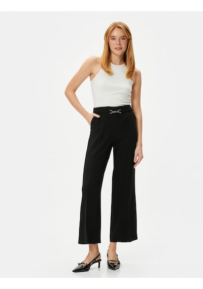 Koton Bol Paça Pantolon Metal Kemer Detaylı Normal Bel Siyah 4sak40072ew 4SAK40072EW999 Siyah