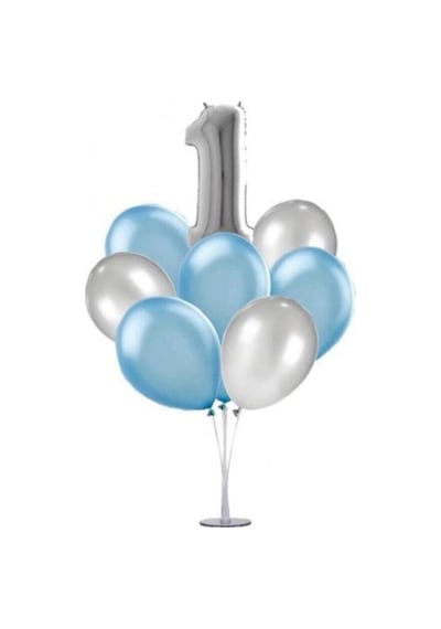 1 Yaş Rakam Folyo Balon Altın Gold 40 CM Balon Stand. 6 Adet Bal