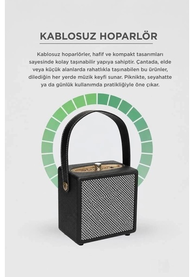 Özel Seri Torima Bluetooth Hoparlör Wooden Case X2 Siyah Piknik Ofis Nostaljik