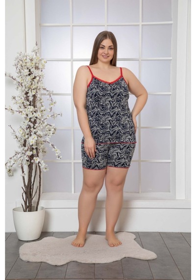 Büyük Beden Şortlu Pijama Takımı Siyah