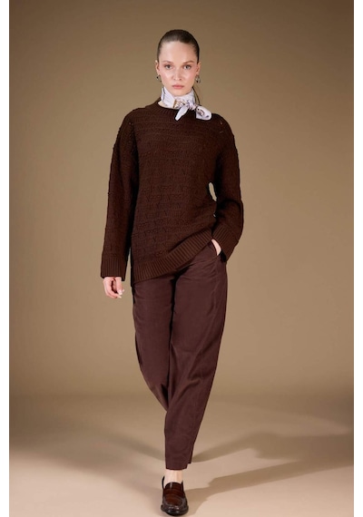 Defacto Regular Fit Bisiklet Yaka Ajurlu Triko Tunik G0710ax25wnbn330 Kahve-bn330