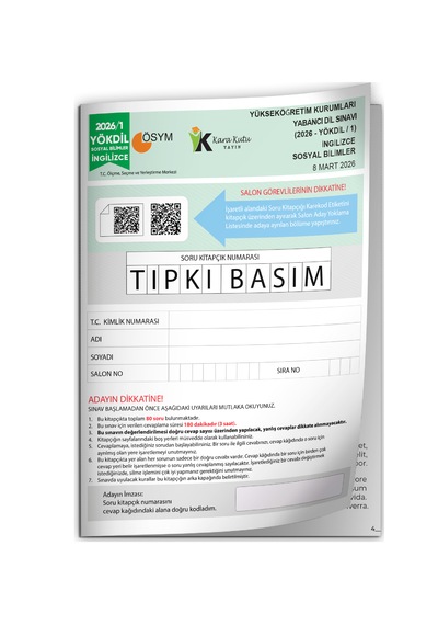 2026/1 Yökdil İngilizce Sosyal Bilimler Ösym Çıkmış Soru Tıpkı Basım Deneme Kitapçığı Türkiye Geneli