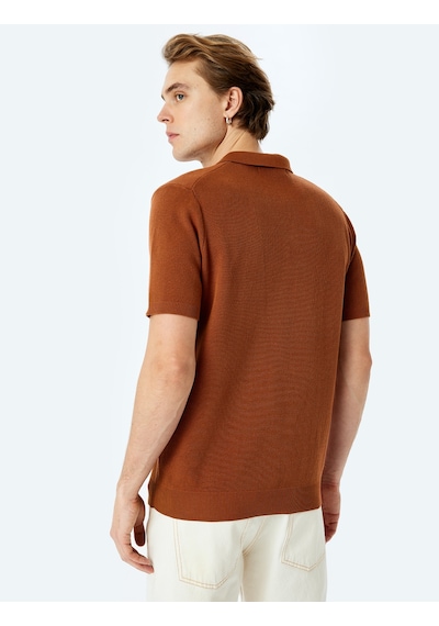 Koton Pamuklu Basic Polo V Yaka Kısa Kollu Triko Tişört Kahverengi 5sam70029ht Kahve Kahverengi