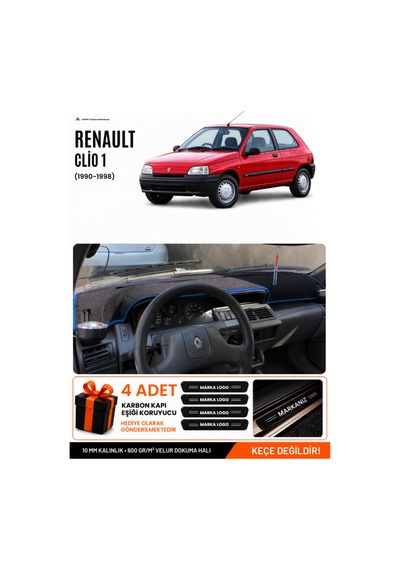 Renault Clıo 1 1990-1998 Uyumlu Torpido Örtüsü, Torpido Kılıfı - Siyah Mavi