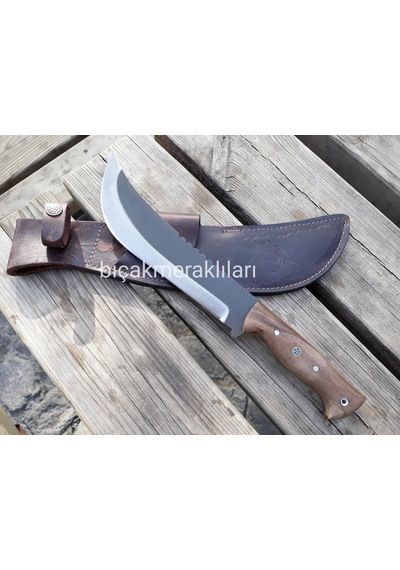Büyük Av Kamp Bıçağı 34 CM 4mm 4116 Çelik Kahverengi - Gümüş