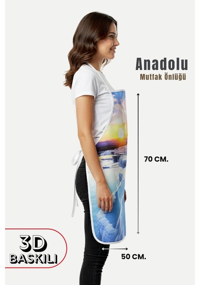 Anadolu 3 Boyutlu Mutfak Önlüğü 3d Baskılı Mutfak Önlüğü Sıvı Su Geçirmez Mutfak Önlüğü Pamukkale
