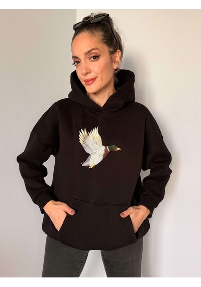 Ali Butik Siyah Önü Nakış İşleme Şardonlu Sweatshirt Siyah