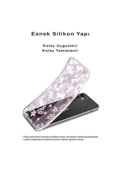 Huawei Y6 Pro 2019 Kamera Korumalı Kapak Floral Pudra Tasarımlı Şeffaf Kılıf