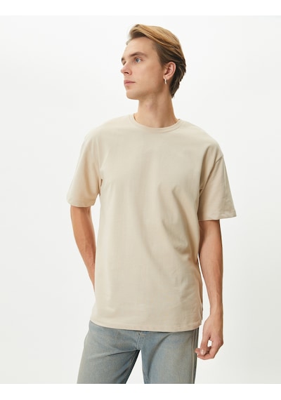 Koton Basic Oversize Tişört Bisiklet Yaka Düşük Omuzlu Kısa Kollu Pamuklu Bej 4sam10069hk Ekru