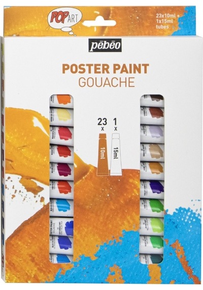 Pebeo Pop Art Guaj Boya Seti 23x10ml + 15ml Beyaz 669820 Karışık Çok Renkli