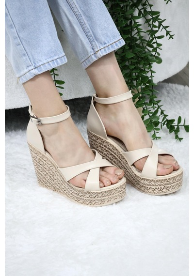 Asmi Shoes Kadın Çapraz Bantlı Dolgu Topuklu 11cm Ayakkabı Rahat Yüksek Topuklu 700 Krem Krem Asmi Shoes Kadın Çapraz Bantlı Dolgu Topuklu 11cm Ayakkabı Rahat Yüksek Topuklu 700 Krem Krem