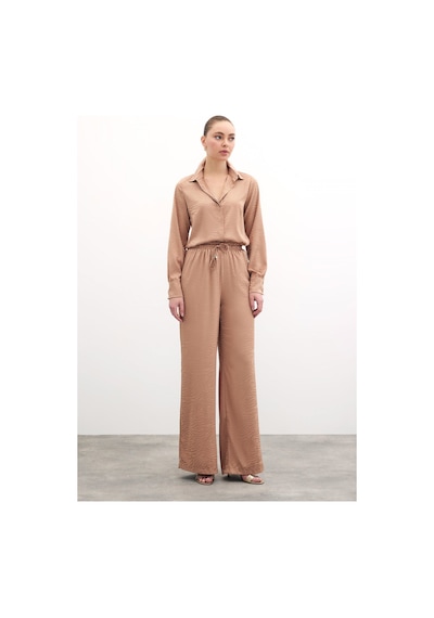 Sateen Zebra Desenli Salaş Pantolon - Camel-135732 Camel