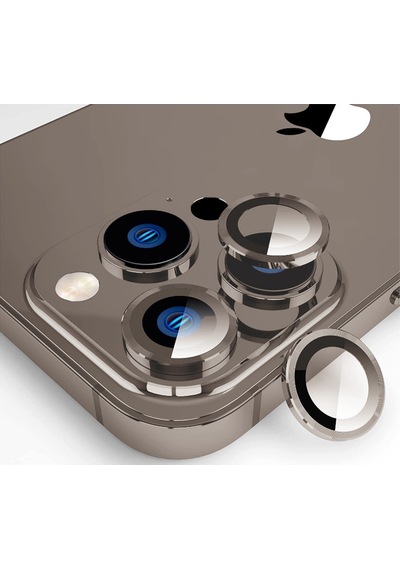 Nettech Apple Uyumlu iPhone 15 Pro Alüminyum Seri Kamera Cam Koruyucu - Kahverengi