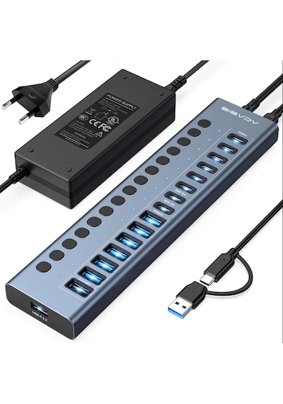 Acasis Hb16 Max 16 Port Usb 3.2 10gbps Type-c/a Hub 150w Adaptörlü Pd 30w Alüminyum