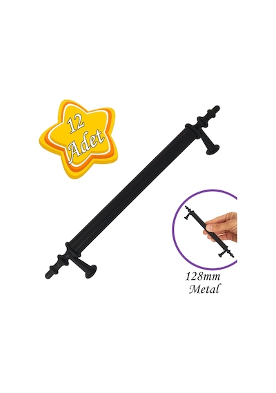12 Adet Erciyes Kulp Siyah 128 Mm Kulp Mobilya Mutfak Dolabı Çekmece Dolap Kapak Kulpu Kulbu Metal Kulpları