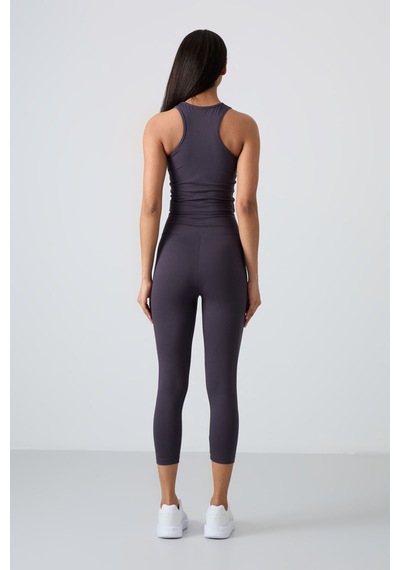 Tommylife Antrasit Yüksek Bel Kapri-crop Atlet Slim Fit Kadın Tayt Takım - 95284