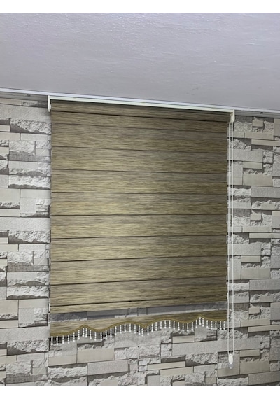 Bambu Açık Kahve Renk Zebra Perde (Etek Boncuklu)