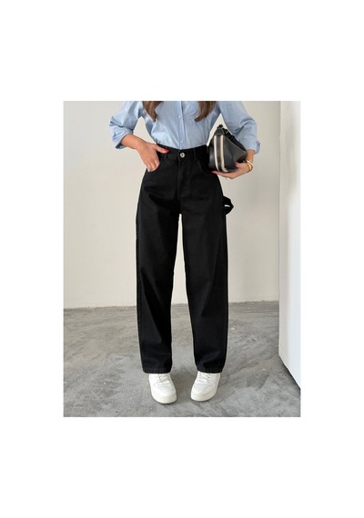 Blue Marlın Yan Kemer Siyah Tokalı Kargo Cep Detaylı Baggy Jeans Siyah