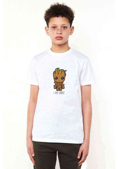 Tshirthane I Am Groot Baskılı Unisex Çocuk Beyaz T-Shirt (534793248)